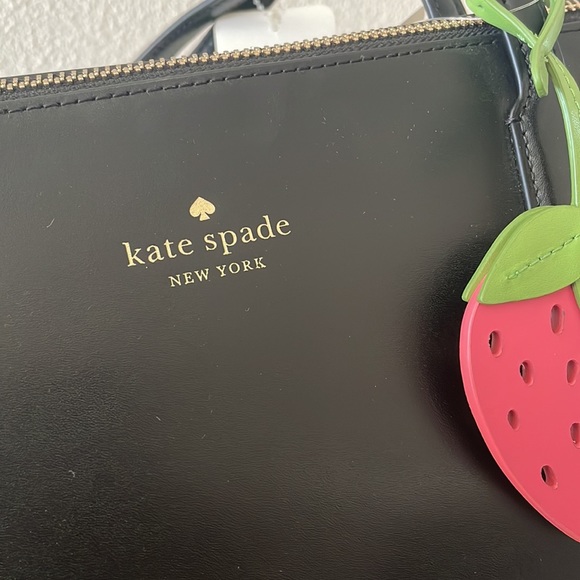 ❌SOLD❌ Kate Spade Braelynn black leather tote bag w strawberry bag charm NWT - Picture 13 of 14